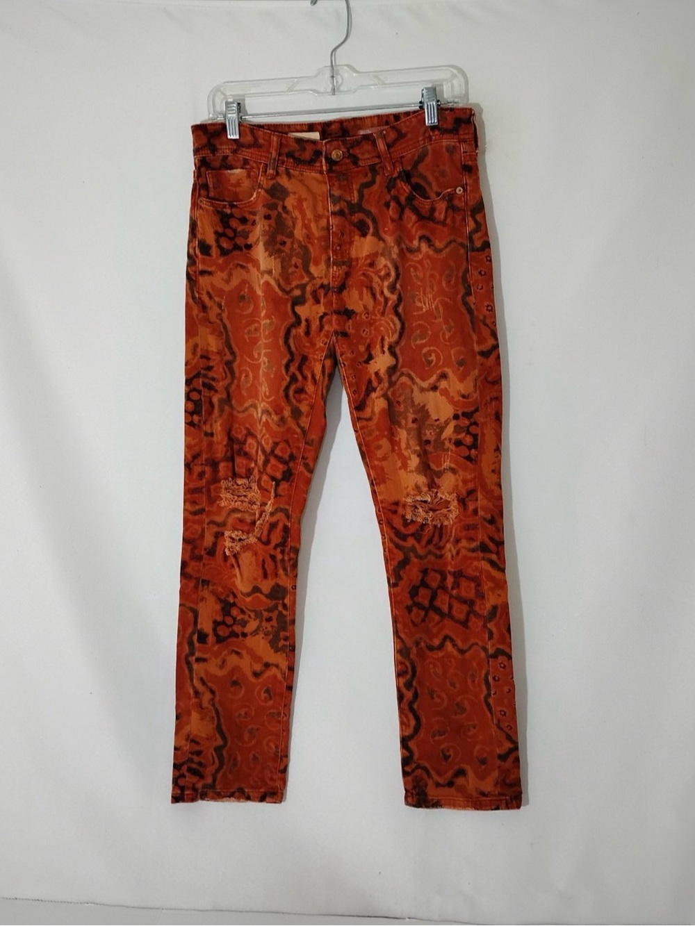 Bohemian patterned eclectic Pilcro Anthropologie Orange Patterned pants/ jeans